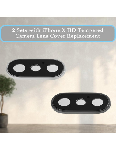 2 Juegos Lente Cámara Trasera iPhone X Risidamoy Gris Plateado