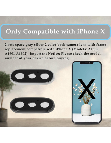 2 Juegos Lente Cámara Trasera iPhone X Risidamoy Gris Plateado