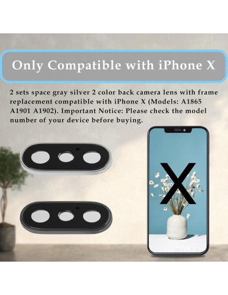 2 Juegos Lente Cámara Trasera iPhone X Risidamoy Gris Plateado