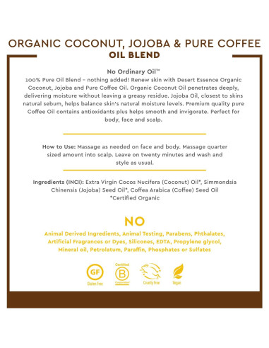 Aceite Orgánico de Coco, Jojoba y Café Desert Essence 113g
