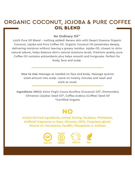 Aceite Orgánico de Coco, Jojoba y Café Desert Essence 113g