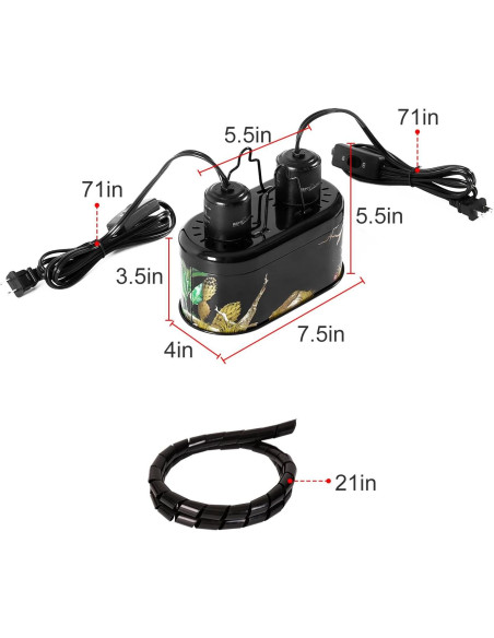 Lámpara Doble para Reptiles REPTIZOO 25W UVA Infrarroja