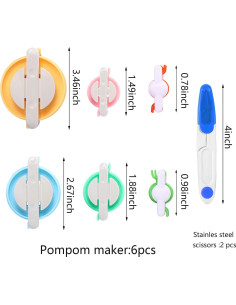Kit Hacedor de Pompones WILLBOND 6 Tamaños con 12 Ovillos 2