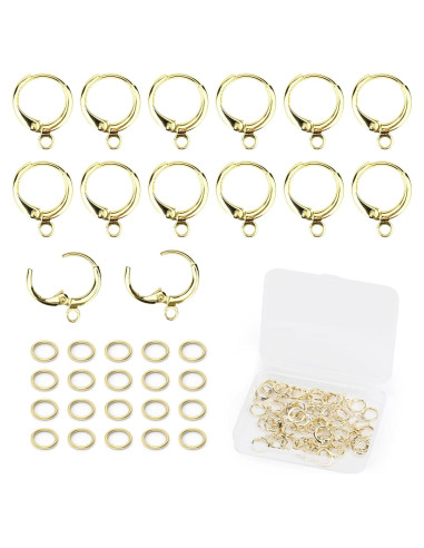 Kit 60 Ganchos de Aretes Baño de Oro 14K + 90 Anillas Hipoalergénicas