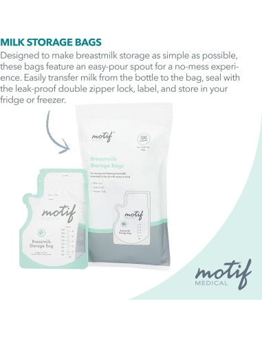 Bolsas de Almacenamiento de Leche Materna Motif Medical 170g - 100 Unidades
