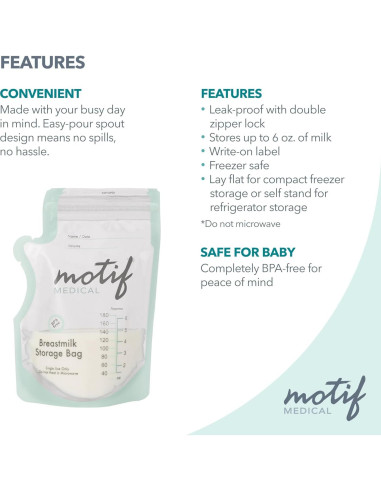 Bolsas de Almacenamiento de Leche Materna Motif Medical 170g - 100 Unidades