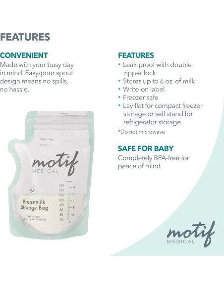 Bolsas de Almacenamiento de Leche Materna Motif Medical 170g - 100 Unidades