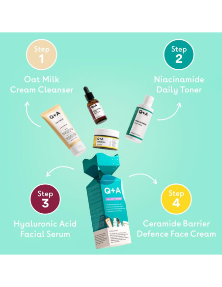 Conjunto de Cuidado de la Piel Q+A - 4 Pasos Hidratantes Vegano Conjunto de Cuidado de la Piel Q+A - 4 Pasos Hidratantes Vegano