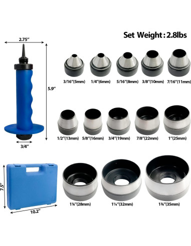 Juego de Punzones Huecos Sutekus 14 Piezas 5mm a 35mm
