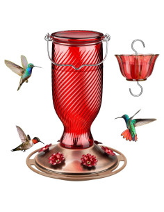 Alimentador de Colibrí de Vidrio Kingsyard 24 oz Rojo con 6 Puertos