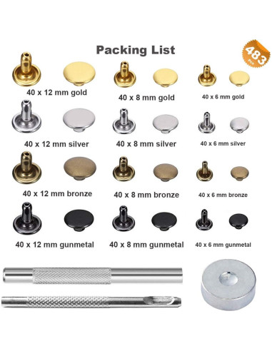 Kit de Remaches de Cuero EuTengHao 484 Piezas 4 Colores