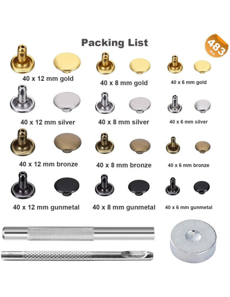 Kit de Remaches de Cuero EuTengHao 484 Piezas 4 Colores