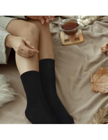 4 Pares Calcetines Forrados de Lana Merino Negros Unisex