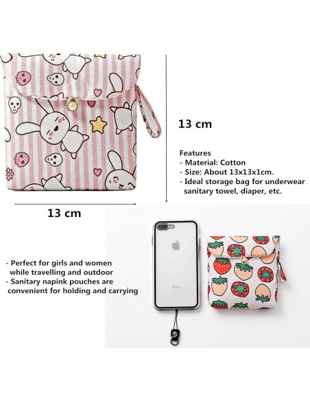 4 Bolsos de Algodón Tiger007 para Toallas Sanitarias 13x13cm