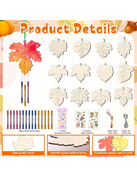 Kit de Artesanía Otoñal TREACLUB 12 Piezas Campanas de Viento