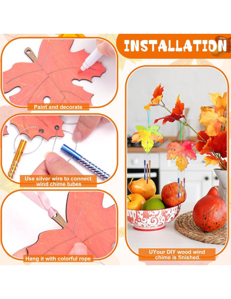 Kit de Artesanía Otoñal TREACLUB 12 Piezas Campanas de Viento