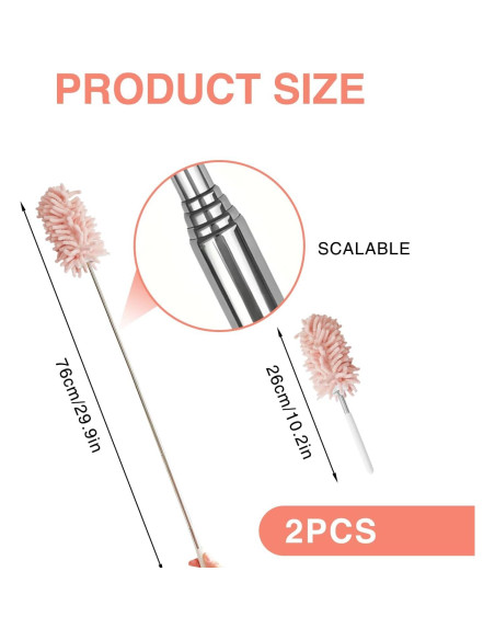 Duster Mini Rosa Retráctil GEDEUBAN - 2 Piezas, 30-76 cm