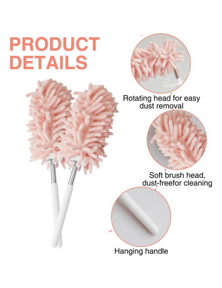 Duster Mini Rosa Retráctil GEDEUBAN - 2 Piezas, 30-76 cm