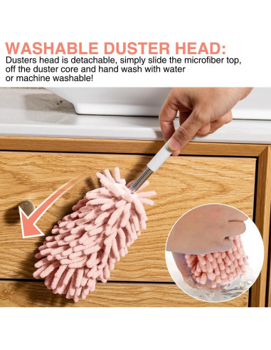 Duster Mini Rosa Retráctil GEDEUBAN - 2 Piezas, 30-76 cm