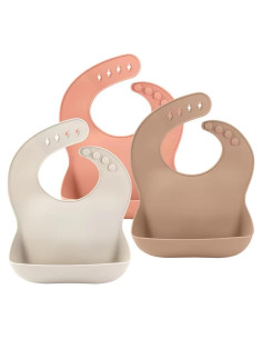 Juego de 3 Baberos de Silicona para Bebés - Ajustables y Impermeables