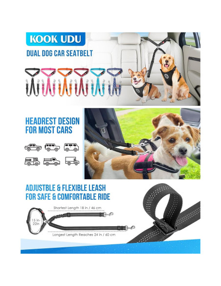 Cinturón de Seguridad para Perros KOOK UDU Ajustable Rosa