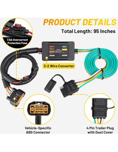 Arnés de Cableado de Remolque 4 Pines Oyviny OV2261 para Hyundai y Kia