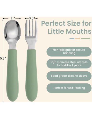 Juego de Utensilios para Niños Eascrozn 6 Piezas Silicona Acero Inoxidable