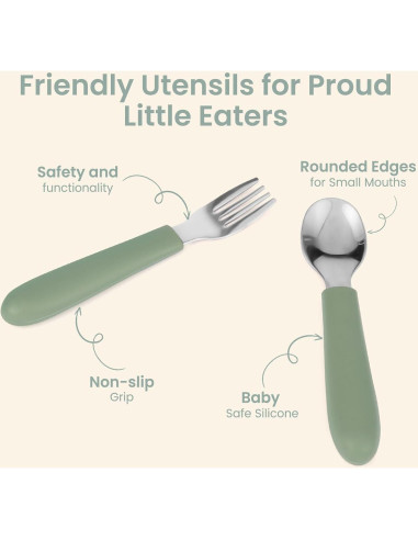 Juego de Utensilios para Niños Eascrozn 6 Piezas Silicona Acero Inoxidable