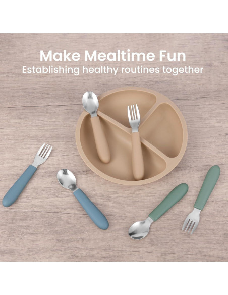 Juego de Utensilios para Niños Eascrozn 6 Piezas Silicona Acero Inoxidable
