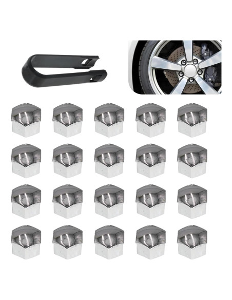 Pack 21 Tapas de Tornillo de Neumático Getfay 17mm Plata