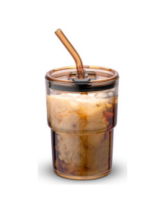 Taza de vidrio aislada BLUEPOLAR 400ml con tapa y popote