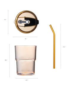 Taza de vidrio aislada BLUEPOLAR 400ml con tapa y popote 2