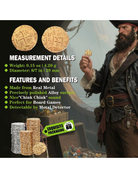 Juego de Monedas de Oro Pirata de Metal - 100 Pcs 30mm Juego de Monedas de Oro Pirata de Metal - 100 Pcs 30mm