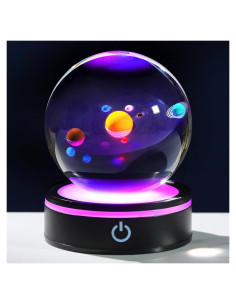 Bola de Cristal 3D del Sistema Solar YWHL 8cm con Base LED