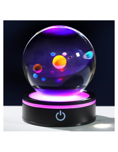 Bola de Cristal 3D del Sistema Solar YWHL 8cm con Base LED