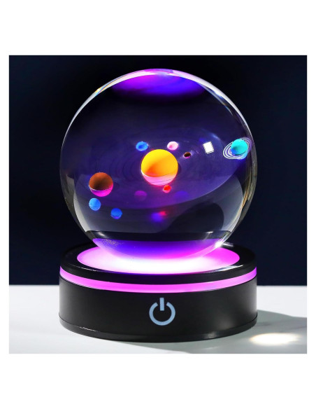 Bola de Cristal 3D del Sistema Solar YWHL 8cm con Base LED