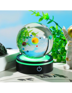 Bola de Cristal 3D del Sistema Solar YWHL 8cm con Base LED 2
