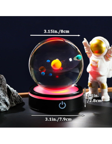 Bola de Cristal 3D del Sistema Solar YWHL 8cm con Base LED