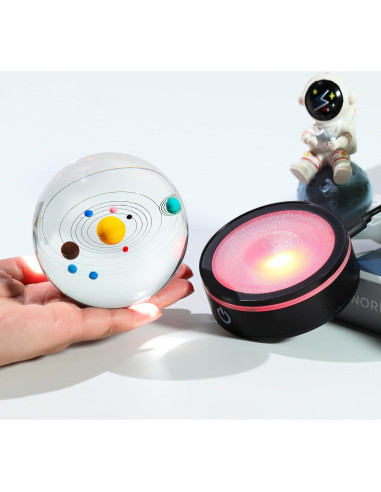 Bola de Cristal 3D del Sistema Solar YWHL 8cm con Base LED