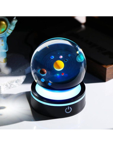 Bola de Cristal 3D del Sistema Solar YWHL 8cm con Base LED
