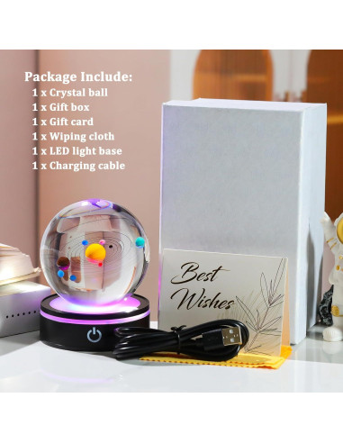 Bola de Cristal 3D del Sistema Solar YWHL 8cm con Base LED