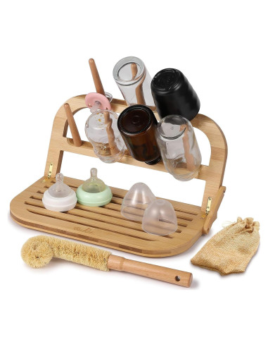 Secador de Botellas de Bebé Bukei de Bambú Plegable 7 Varillas