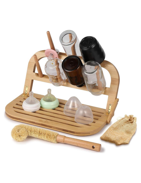 Secador de Botellas de Bebé Bukei de Bambú Plegable 7 Varillas