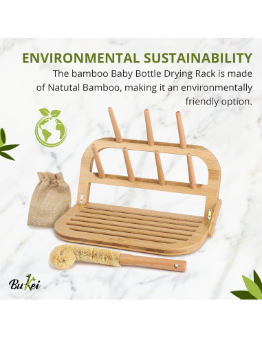 Secador de Botellas de Bebé Bukei de Bambú Plegable 7 Varillas