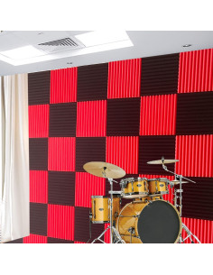 Paquete de 52 paneles de espuma acústica negra y roja 30.48 cm 2