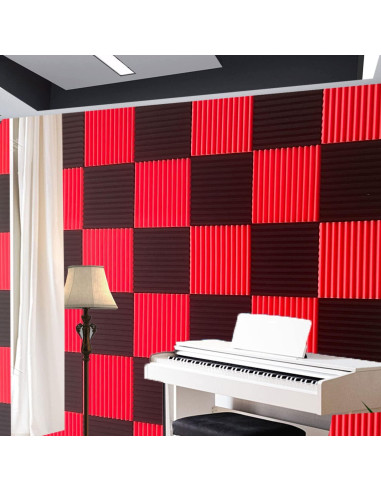 Paquete de 52 paneles de espuma acústica negra y roja 30.48 cm