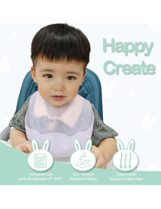 Babero de Silicona Ajustable HAPPY CREATE con Funda de Viaje 2