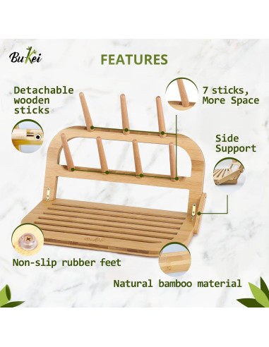 Secador de Botellas de Bebé Bukei de Bambú Plegable 7 Varillas