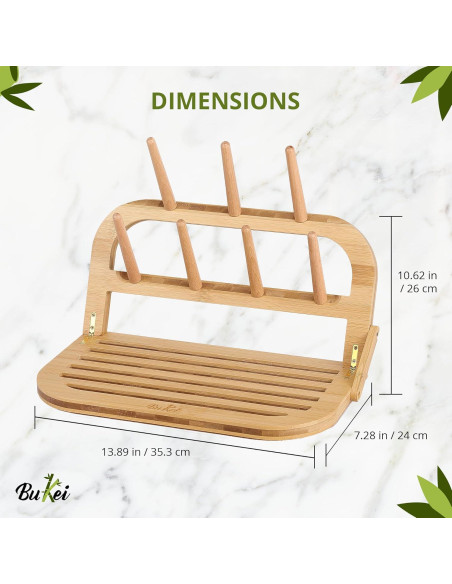Secador de Botellas de Bebé Bukei de Bambú Plegable 7 Varillas