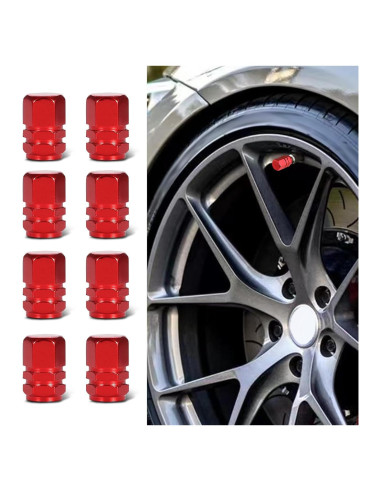 8 Tapas de Válvula de Neumático Kutyun Aluminio Rojo Universal